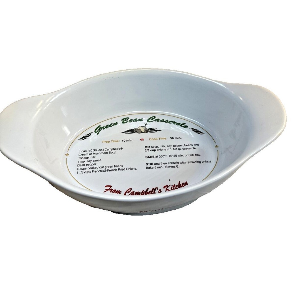 2005 CAMPBELL'S Soup Kitchen 8" Ceramic Green Bean Casserole With Recipe